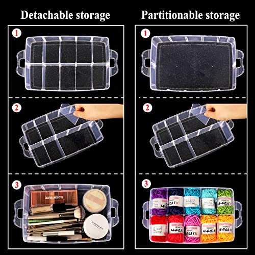 SGHUO 3-Tier Stackable Storage Container Box with Dividers-30 Compartments, Bead Organizers for Art Craft Storage, Washi Tape, Kids Toys, Jewelry, Beauty & Sewing Supplies - Image 3