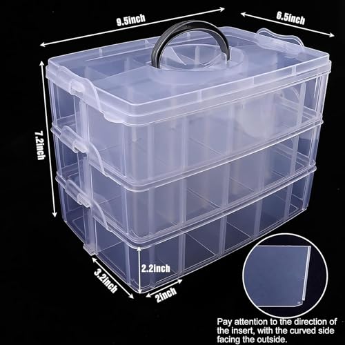 SGHUO 3-Tier Stackable Storage Container Box with Dividers-30 Compartments, Bead Organizers for Art Craft Storage, Washi Tape, Kids Toys, Jewelry, Beauty & Sewing Supplies - Image 2