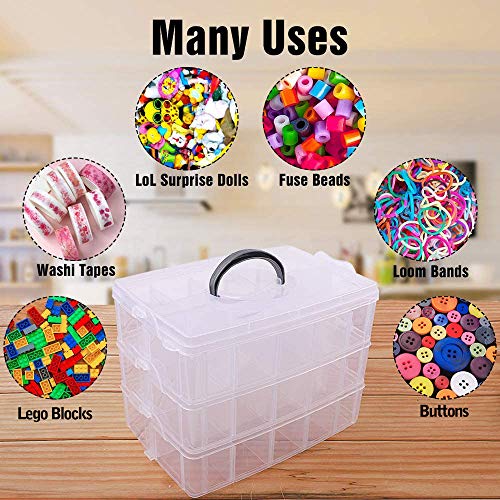 SGHUO 3-Tier Stackable Storage Container Box with Dividers-30 Compartments, Bead Organizers for Art Craft Storage, Washi Tape, Kids Toys, Jewelry, Beauty & Sewing Supplies - Image 4