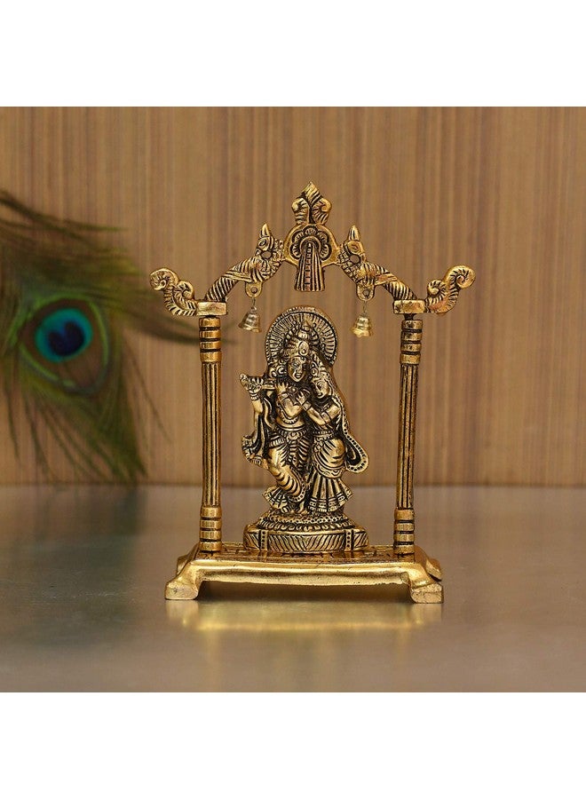 Collectible India Metal Gold Plated Radha Krishna Idol Sculpture Statue Figurine Decorative Showpiece for Janmashtami Home Decoration Temple and Gift (Size 7 x 5 Inches) (1 Pieces) - Image 1