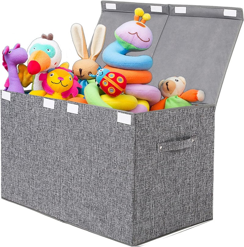 popoly Large Toy Box Chest with Lid, Collapsible Sturdy Toy Storage Organizer Boxes Bins Baskets for Kids, Boys, Girls, Nursery, Playroom, 25"x13" x16" (Linen Gray) - Image 1