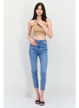 Bershka Women Crew Neck Sleeveless Plain Tank Tops, Tan  - Image 3