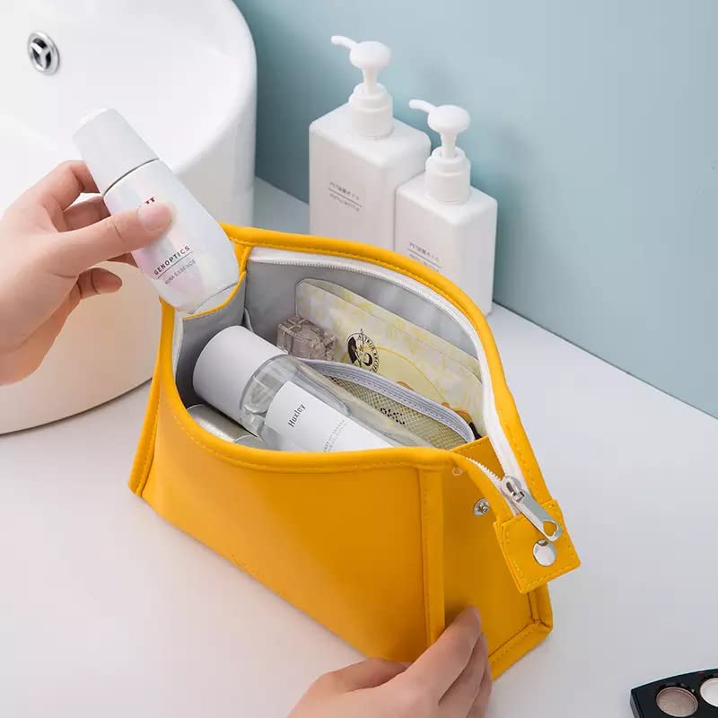 VALAMJI LargeCapacity Travel PU Leather Zipper Carry Pouch Toiletry Storage Makeup Cosmetic Bag for Women Girls 2 PCS Yellow - Image 3