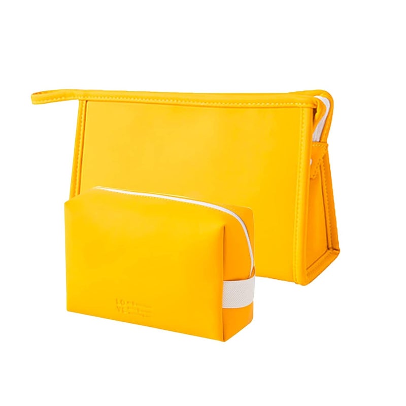 VALAMJI LargeCapacity Travel PU Leather Zipper Carry Pouch Toiletry Storage Makeup Cosmetic Bag for Women Girls 2 PCS Yellow - Image 1