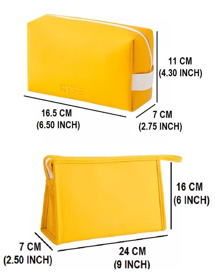VALAMJI LargeCapacity Travel PU Leather Zipper Carry Pouch Toiletry Storage Makeup Cosmetic Bag for Women Girls 2 PCS Yellow - Image 5