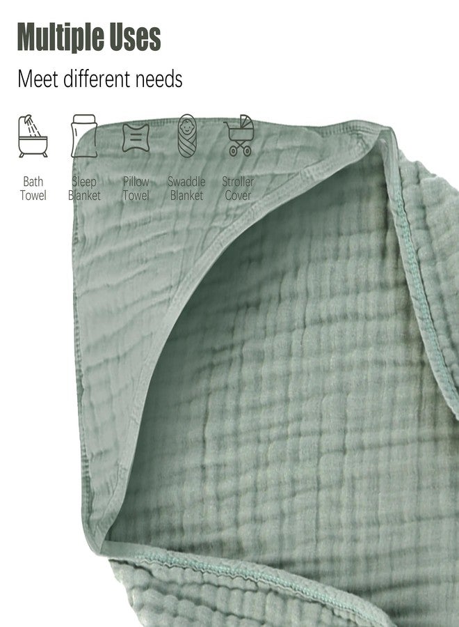 Spotted Play منشفتان للأطفال بغطاء رأس من سبوتد بلاي - قطن موسلين 100% للأطفال حديثي الولادة والرضع والأطفال الصغار - مقاس كبير 32 × 32 بوصة - فائقة الامتصاص وضرورية للعناية بالمواليد الجدد، أخضر ورمادي - Image 3