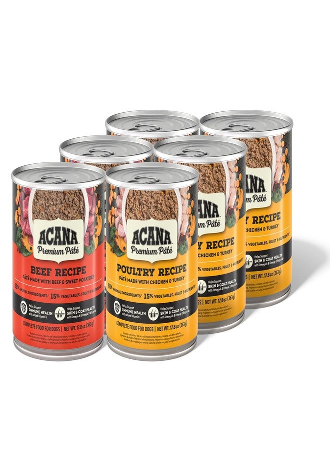 (أسنى) مجموعة متنوعة من طعام الكلاب الرطب الخالي من الحبوب من ACANA Premium Pate in Bone Broth: وصفات لحم البقر والدواجن، علب 12.8 أونصة (6 علب، 3 من كل نوع) - Image 1