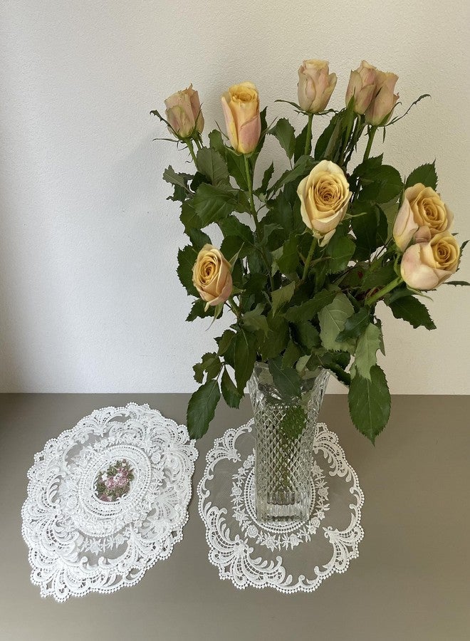 BUYSK 4 Pieces Retro Lace Placemats, Embroidered Cup Mats Table Mats, French Crochet Doilies, White (Wreath in Oval) - Image 5