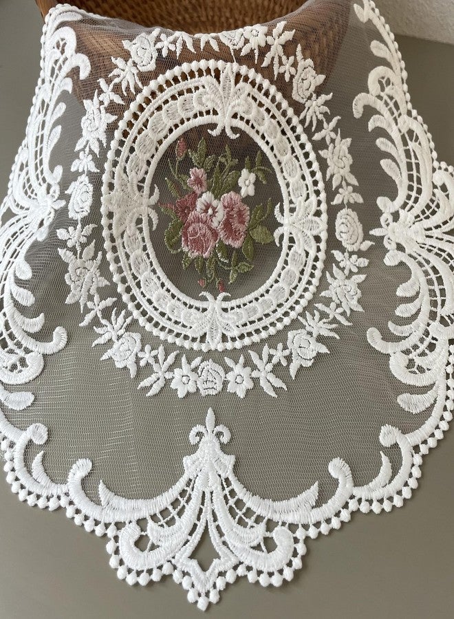 BUYSK 4 Pieces Retro Lace Placemats, Embroidered Cup Mats Table Mats, French Crochet Doilies, White (Wreath in Oval) - Image 3