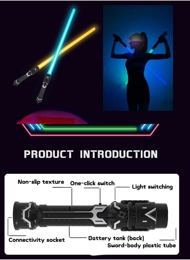GROIC - Light Saber, 2-in-1 Light Saber Sword Toy, Extendable LED Double Bladed Lightsaber with FX Sound Motion Sensitive Dueling Double Light Swords Set for Dress Up Parties Costume - Image 1
