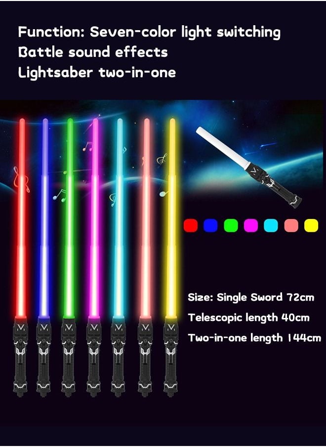 GROIC - Light Saber, 2-in-1 Light Saber Sword Toy, Extendable LED Double Bladed Lightsaber with FX Sound Motion Sensitive Dueling Double Light Swords Set for Dress Up Parties Costume - Image 1