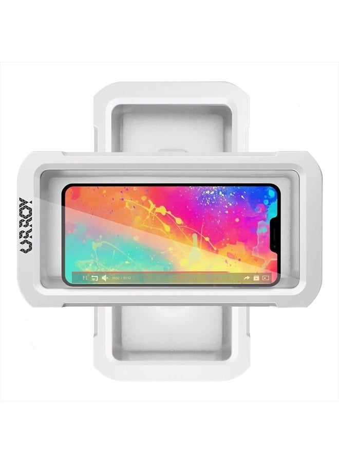 URROY حامل هاتف مقاوم للماء للدش، غلاف هاتف دوار 360 درجة، صندوق تثبيت عالي الحساسية مضاد للضباب لجدار الحمام، مرآة، حوض استحمام، مطبخ، متوافق مع الهواتف المحمولة من 4" إلى 7" - Image 1