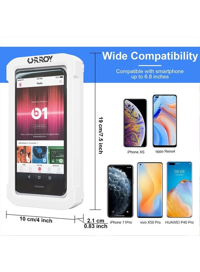 URROY حامل هاتف مقاوم للماء للدش، غلاف هاتف دوار 360 درجة، صندوق تثبيت عالي الحساسية مضاد للضباب لجدار الحمام، مرآة، حوض استحمام، مطبخ، متوافق مع الهواتف المحمولة من 4" إلى 7" - Image 3