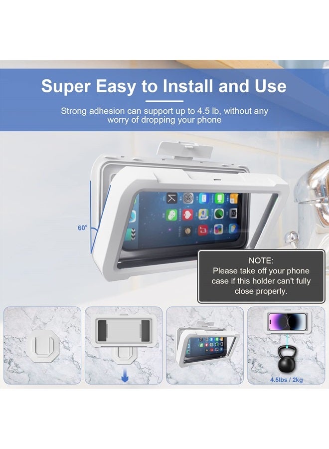 URROY حامل هاتف مقاوم للماء للدش، غلاف هاتف دوار 360 درجة، صندوق تثبيت عالي الحساسية مضاد للضباب لجدار الحمام، مرآة، حوض استحمام، مطبخ، متوافق مع الهواتف المحمولة من 4" إلى 7" - Image 4