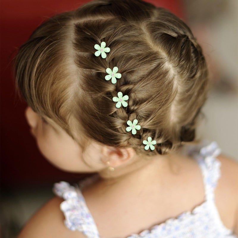 YISSION Mini Green Flower Hair Accessories with Rhinestone Cute Hair Pins, Wedding Bridal Decorative Barrettes for Girls Women - Image 5