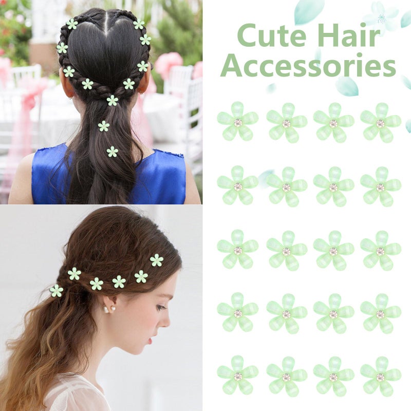 YISSION Mini Green Flower Hair Accessories with Rhinestone Cute Hair Pins, Wedding Bridal Decorative Barrettes for Girls Women - Image 3
