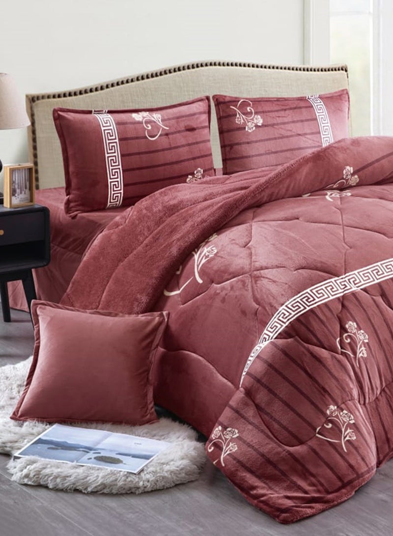 سليب نايت طقم لحاف شتوي مكون من 4 قطع، مقاس مفرد 160×210 سم، طقم مفروشات مزين بنقوش زهور، متعدد الألوان - Image 2