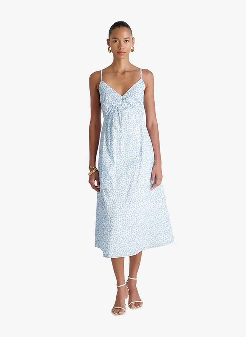 فرنش كونكشن Women's White-Poolside Blue Rhodes Pop Stacey Flr Midi Dress