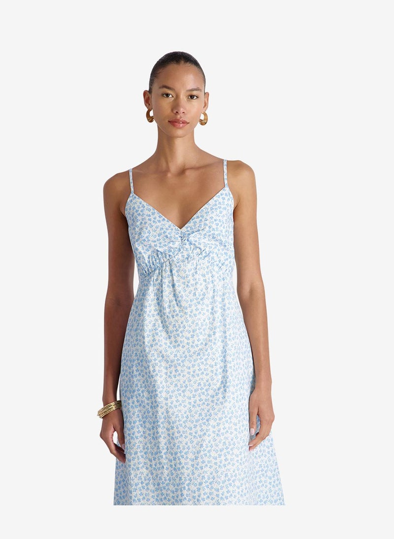 French Connection Women's White-Poolside Blue Rhodes Pop Stacey Flr Midi Dress - Image 5