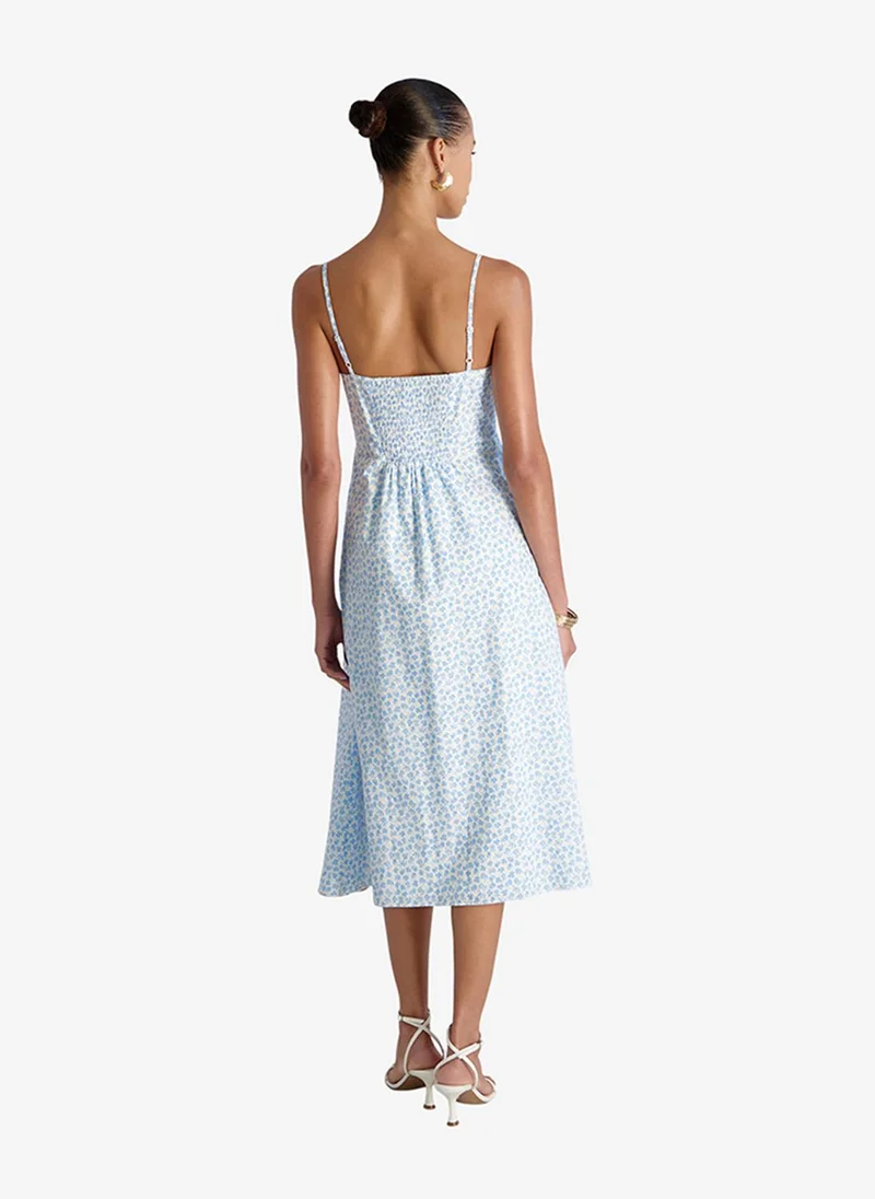 French Connection  Women's White-Poolside Blue Rhodes Pop Stacey Flr Midi Dress for Women | Best Price UAE