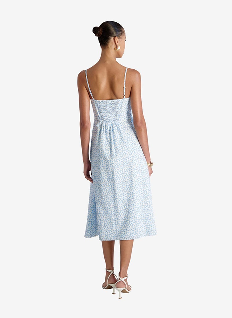 French Connection Women's White-Poolside Blue Rhodes Pop Stacey Flr Midi Dress - Image 4