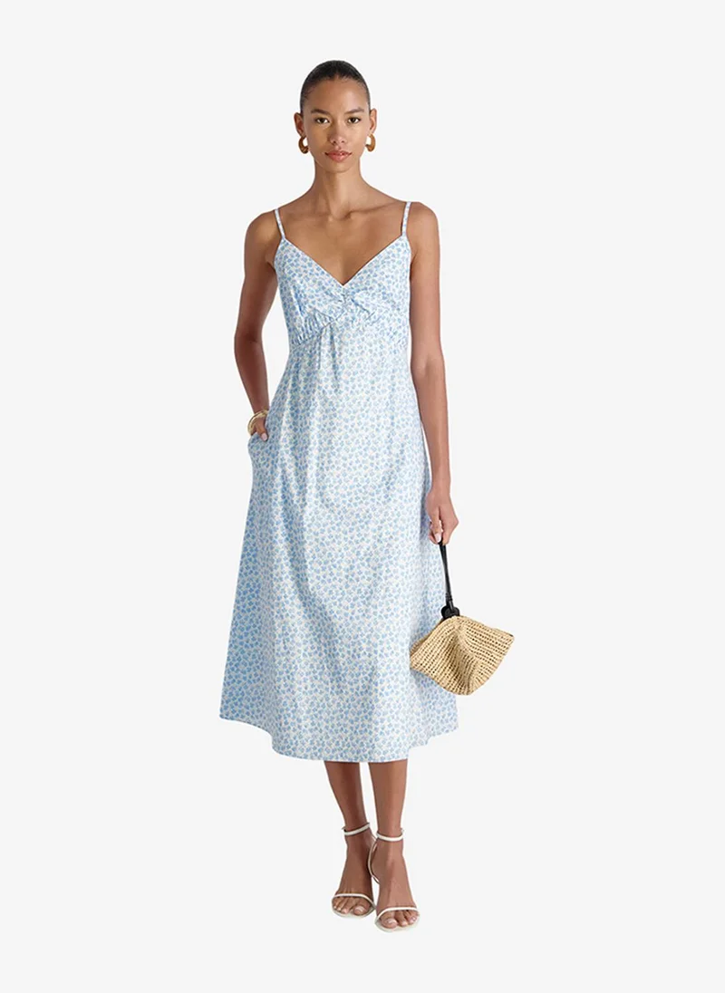 فرنش كونكشن Women's White-Poolside Blue Rhodes Pop Stacey Flr Midi Dress