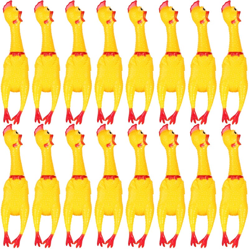 Sratte 16 Pack Screaming Chicken Toys Bulk Large Rubber Squeaking Chicken Toys for Pet Chew Gifts Prank Novelty Toy15 InchYellow