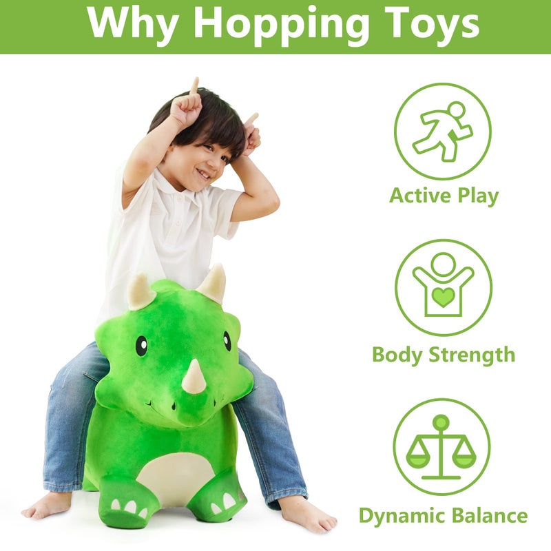 iPlay, iLearn Bouncy Pals Dinosaur Hopper Toy 2 Year Old Boy, Toddler Plush Bounce Animals, Ride on Bouncing Triceratops for Kids, Outdoor Hopping Horse Bouncer, Cool Birthday Gifts 3 4 5 6 Yr Girls - Image 2
