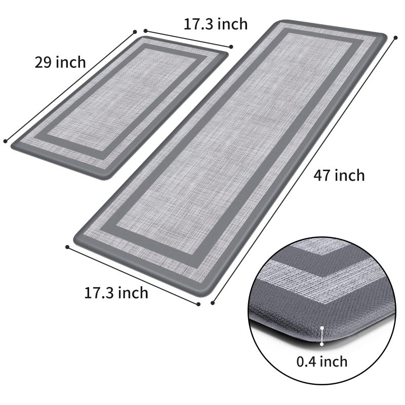 Mattitude Kitchen Mats Set of 2,Cushioned Anti-Fatigue Non-Skid Rug Sets Ergonomic Comfort Standing Mat for Kitchen, Floor, Office, Sink, Laundry, Gray and Gray - Image 2