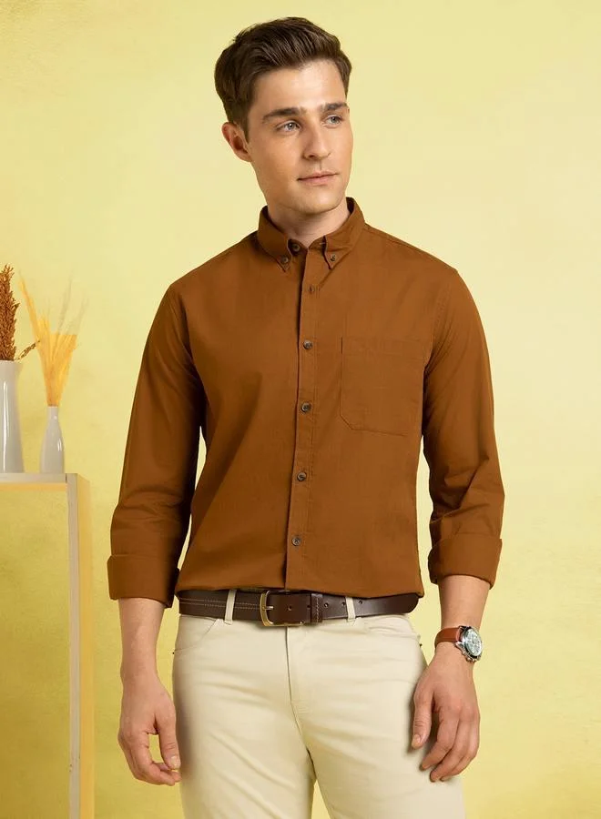 Stylish Dark Khaki Shirt For Men With A Modern Fit Crafted From Premium Fabric Cotton Fabric