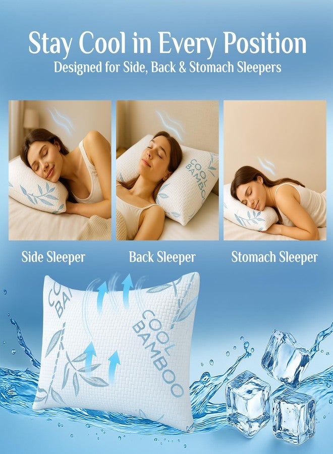 OMEO 2 Pack Queen Size Rayon Derived from Bamboo Pillow for Sleeping, Hypoallergenic Cooling Shredded Memory Foam Bed Pillows for Side, Back and Stomach Sleepers, Adjustable and Washable Cover - Image 4