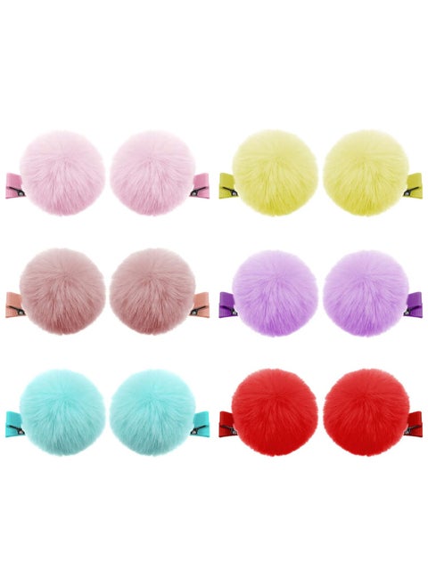 STAR BEJA 12 Pieces Ball Pompom Hair Clips Tie Colorful Fluffy Ball Fur Barrettes for Toddlers Baby Girl