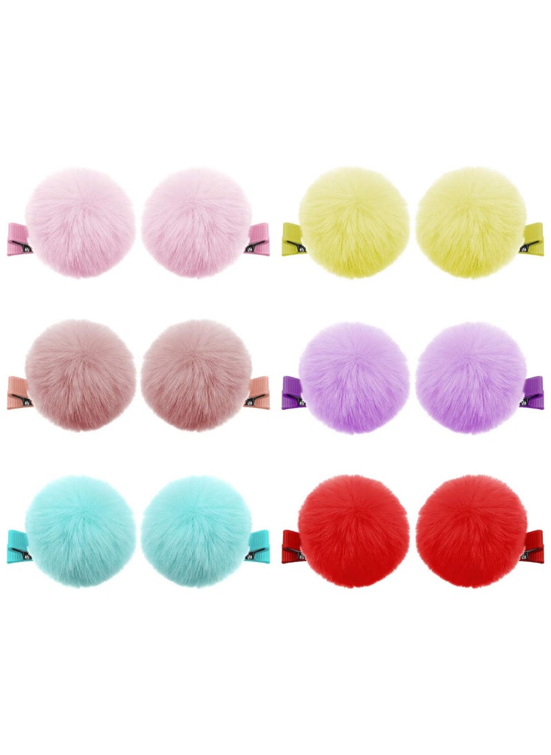 STAR BEJA 12 Pieces Ball Pompom Hair Clips Tie Colorful Fluffy Ball Fur Barrettes for Toddlers Baby Girl