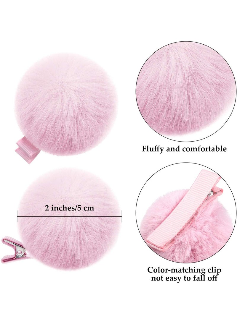 STAR BEJA 12 Pieces Ball Pompom Hair Clips Tie Colorful Fluffy Ball Fur Barrettes for Toddlers Baby Girl