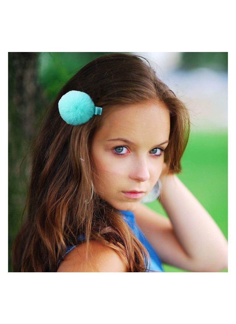 STAR BEJA 12 Pieces Ball Pompom Hair Clips Tie Colorful Fluffy Ball Fur Barrettes for Toddlers Baby Girl