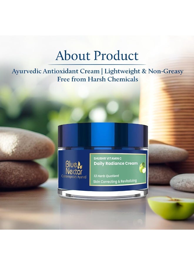 Blue Nectar Shubhr Vitamin C Daily Radiance Cream | Natural Vitamin C Face Cream for Glowing Skin Dark Spot Removal Cream for Women with Green Apple and Almond Oil 13 Herbs 50g - Image 2