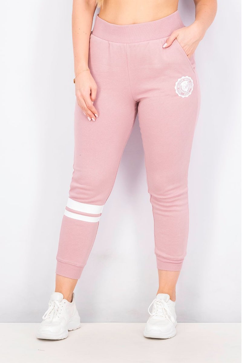 TRUE RELIGION Women Graphic Collegiate Slim Jogger Pants, Wood Rose - Image 1