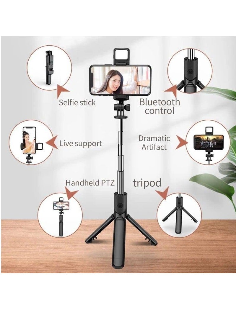 إلترازون عصا سيلفي مضاءة 4 في 1 مع حامل ثلاثي القوائم وجهاز تحكم عن بعد يعمل بالبلوتوث و3 أوضاع إضاءة و6 مستويات سطوع ودوران 360 درجة، حامل ثلاثي محمول لسطح المكتب، لأجهزة iPhone وAndroid، للبث، أسود - Image 4