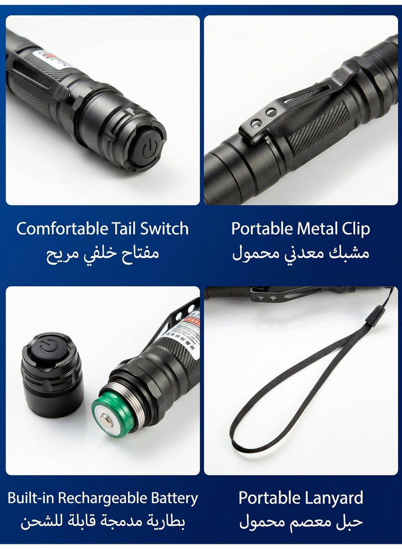 Portable LED Torch Light Laser Pointer Rechargeable Set Green - Image 3