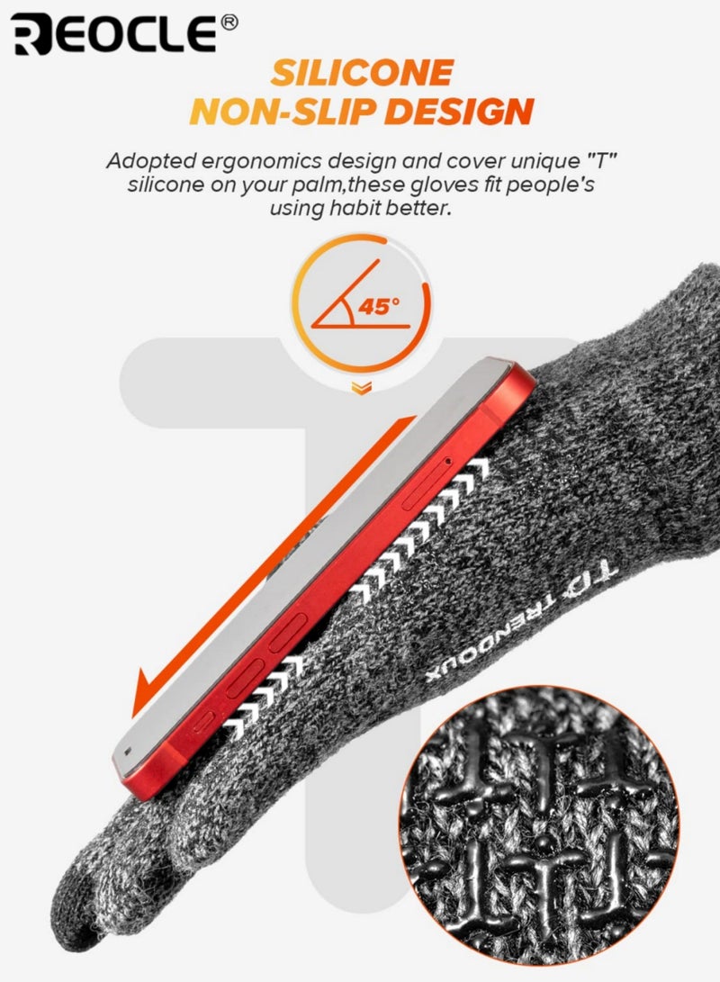 REOCLE Unisex Knitted Touchscreen Gloves Warm Winter Gloves with Anti-Slip Design & Elastic Cuff Thermal Gloves for Winter Outdoor Activities - Image 5
