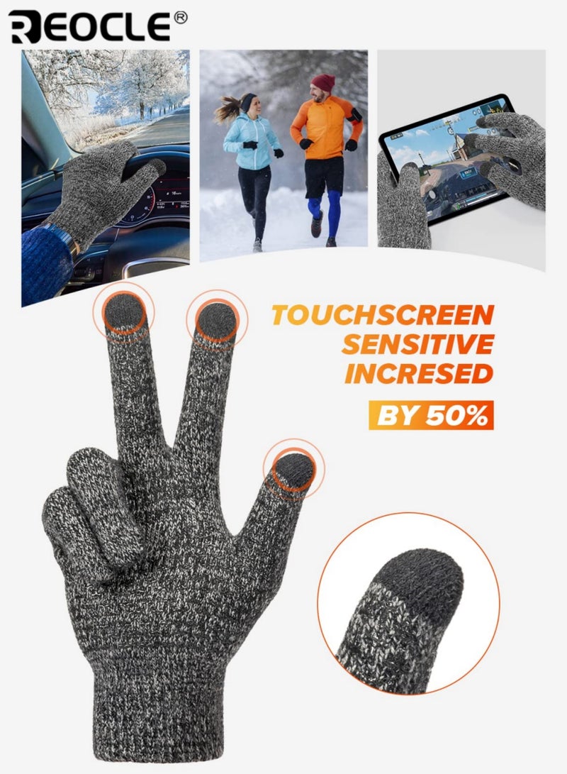 REOCLE Unisex Knitted Touchscreen Gloves Warm Winter Gloves with Anti-Slip Design & Elastic Cuff Thermal Gloves for Winter Outdoor Activities - Image 4