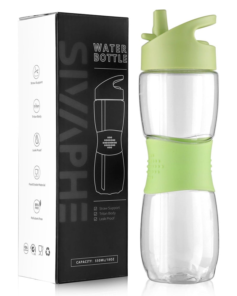 Sivaphe Kids Water Bottle with Straw BPA-Free  Transparent Tritan Leak-proof Portable Pregnant Water Bottle  Sports Clear Drinking Bottle for School 18 fl.oz Green - Image 1
