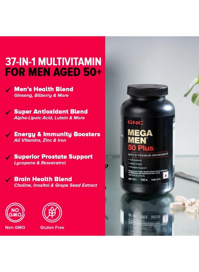 GNC Mega Men 50 Plus Multivitamin | 120 Tablets | 37 Premium Ingredients | Promotes Prostate Health | Boosts Immunity | Protects Heart & Vision | Supports Memory | Formulated In USA - Image 3