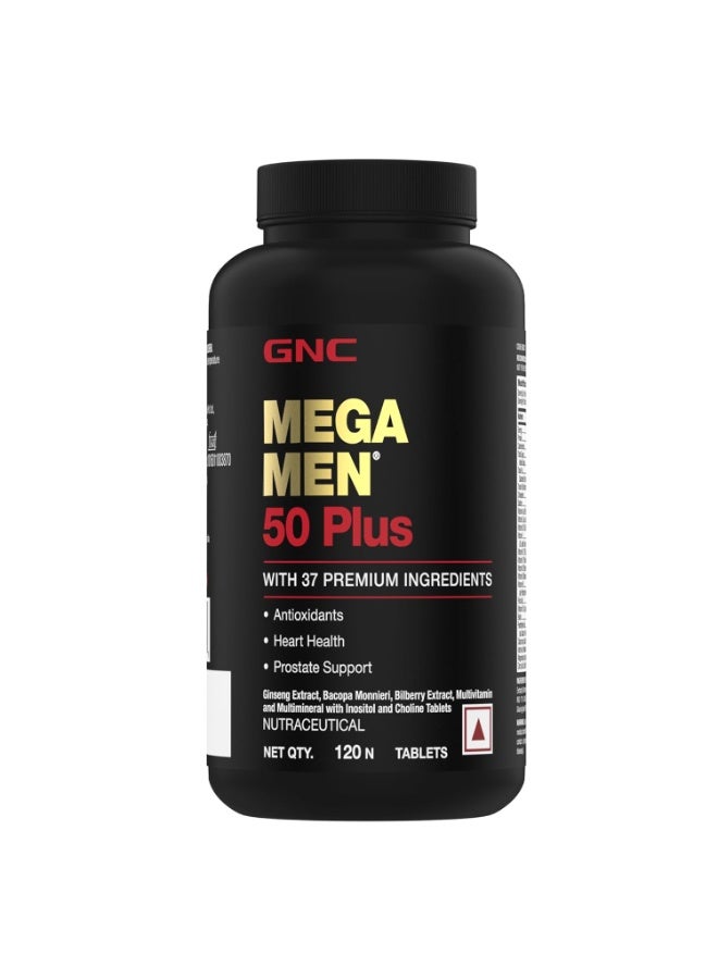GNC Mega Men 50 Plus Multivitamin | 120 Tablets | 37 Premium Ingredients | Promotes Prostate Health | Boosts Immunity | Protects Heart & Vision | Supports Memory | Formulated In USA - Image 1