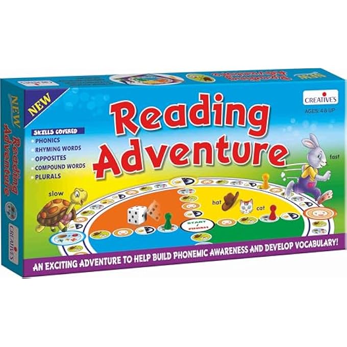 Creative's Reading Adventure  Learn New Words Board Game  Rhyming Words Beginning Sounds Plurals Compound Words  Learning Board Game  Educational Game for kids  Ages 4  Up