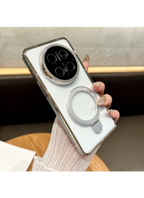For Huawei Mate70Pro Magnetic For Iphone 16 Mobile Phone Case Ultra-thin Stand For Xiaomi 15 High Permeability Protective Cover-Color:Cyan [bracket + Magnetic Suction]-Applicable Models:OPPOFInd X8
