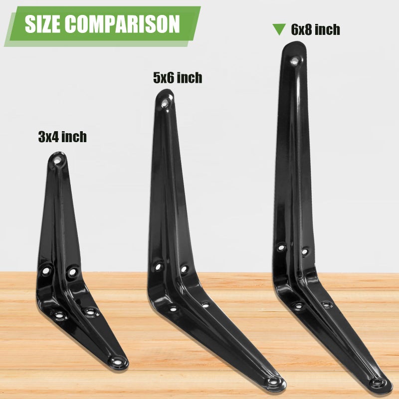 Phituoda 24 Pack Shelf Brackets 8 X 6 Inch, Heavy Duty Black Metal Floating Shelf Bracket, L Bracket Corner Brace Support J Bracket, Decorative Joint Angle Bracket For Hanging - Image 5