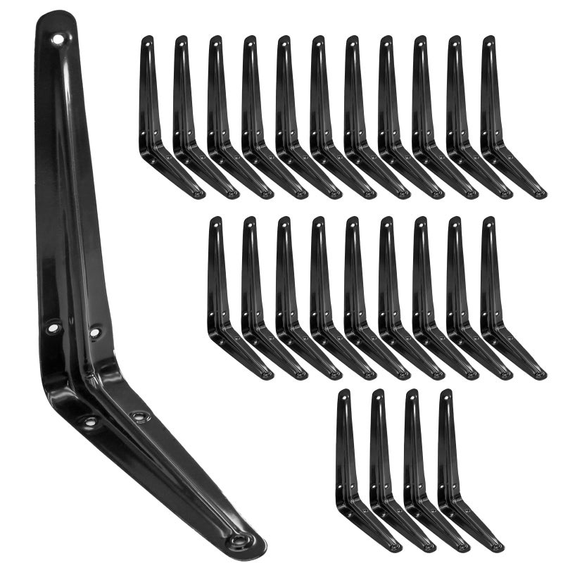 Phituoda 24 Pack Shelf Brackets 8 X 6 Inch, Heavy Duty Black Metal Floating Shelf Bracket, L Bracket Corner Brace Support J Bracket, Decorative Joint Angle Bracket For Hanging - Image 1