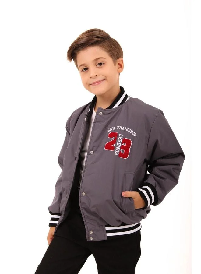 Perendi 28 Embroidered Boys' Bomber Jacket Anthracite.