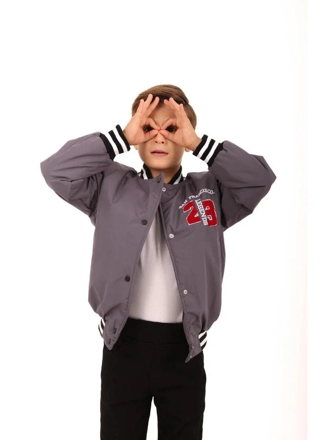 Perendi 28 Embroidered Boys' Bomber Jacket Anthracite.